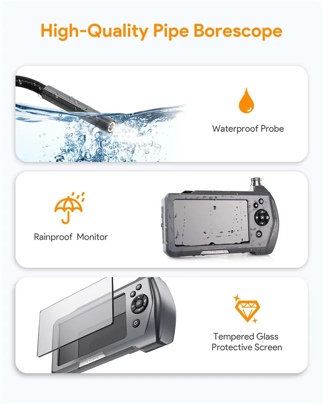 Factory price 5m hard snake cable 4.5 inch monitor mini endoscope camera pipeline drain pipe inspection sewer