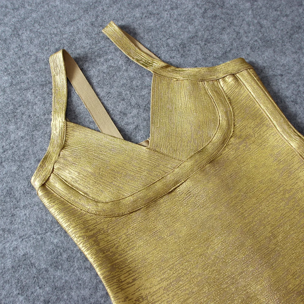 Club Gold Bodycon Mini Dresses Bandage Strap Tight Dress Party Women