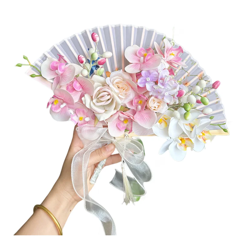 Bridal bouquet Folding Handheld Fan Chinese Style Flower Bridal Hand Fan