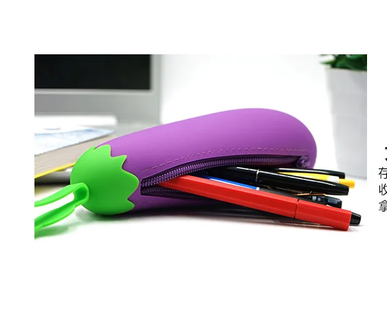 Soft Silicone Creative Pen Bag Student Pencil bag Zipper Eggplant Peas Bean Pod Corn Shaped Pencil Case