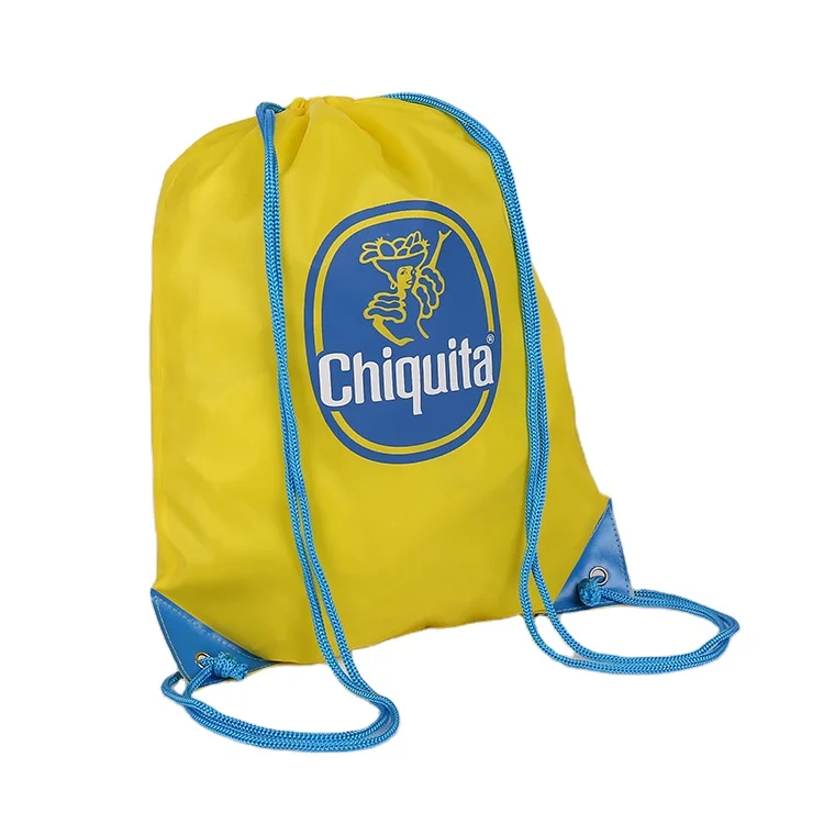 Bulk sale yellow color 210D polyester draw string shoes bag