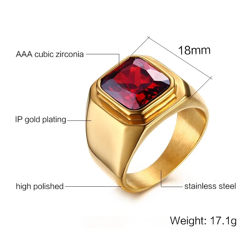 
RC-321 Factory Titanium steel ring men Red gem rings customize logo 