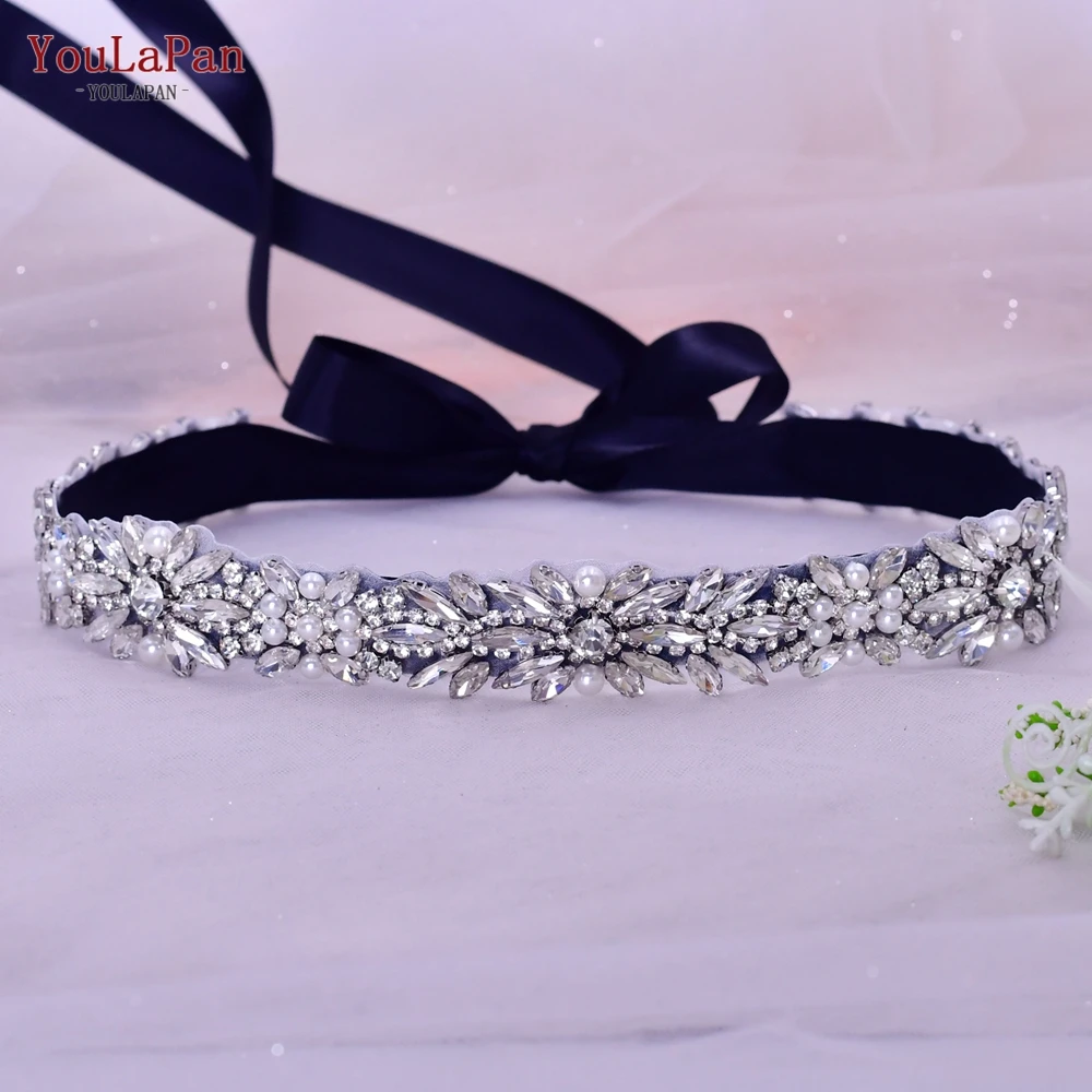 YouLaPan S48 New Sparkling Rhinestone Pearls Sash, Plus Size Party Dress Belt In Optional Colors, Bridal Wedding Dress Girdle