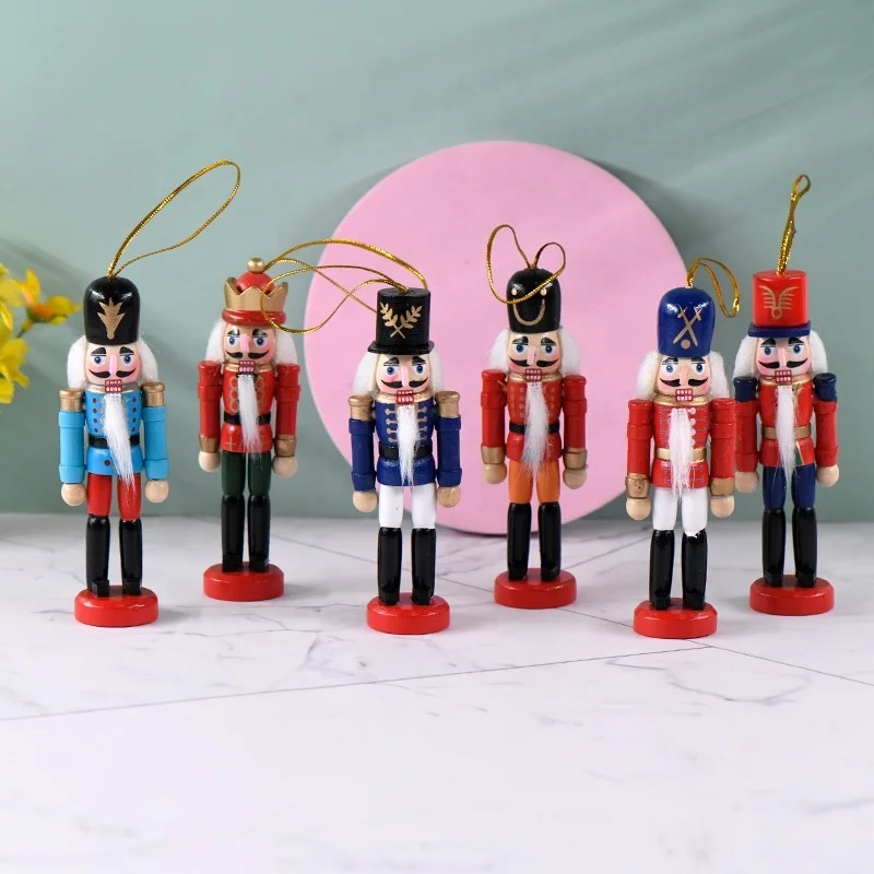 6pcs Nutcracker Ornament Wooden Toys Action Figure Statues Christmas Nutcracker Hanging Doll Mini Soldier Decorations