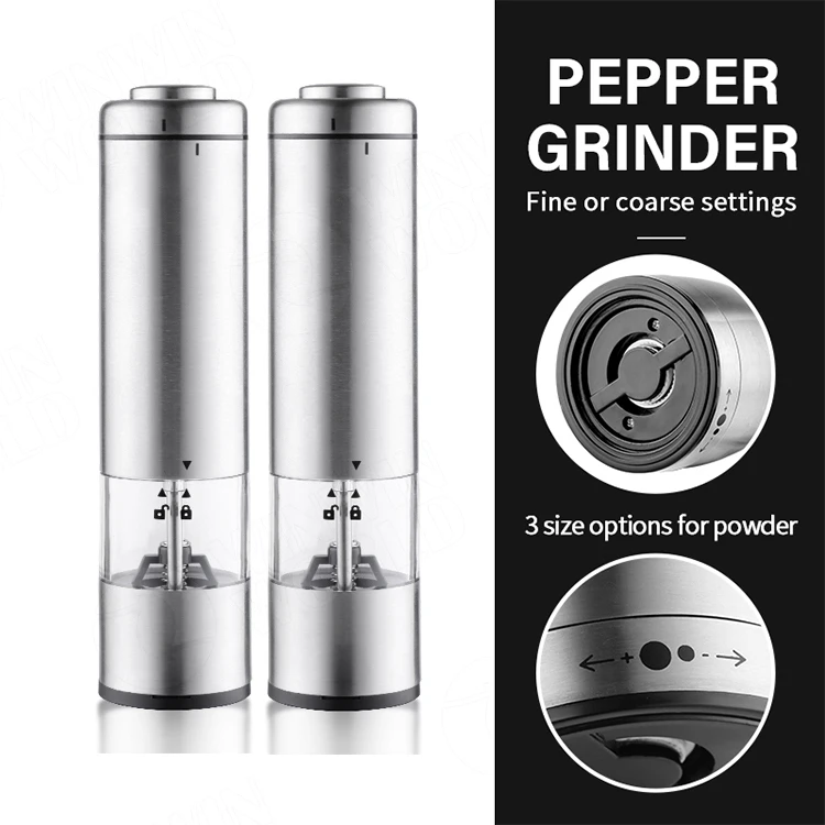 Amazon Hot Selling Electric Salt and Pepper Shaker Ceramic Grinder,Battery Operated Stainless Steel Salt&Pepper Shakers Mill Set