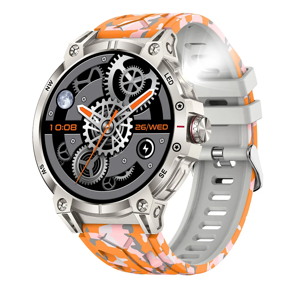 2024 KC89 Smart Watch for Men IP68 Waterproof BT Call 1.85Inch Round Screen Outdoor Flashlight Smartwatch 760mah Battery