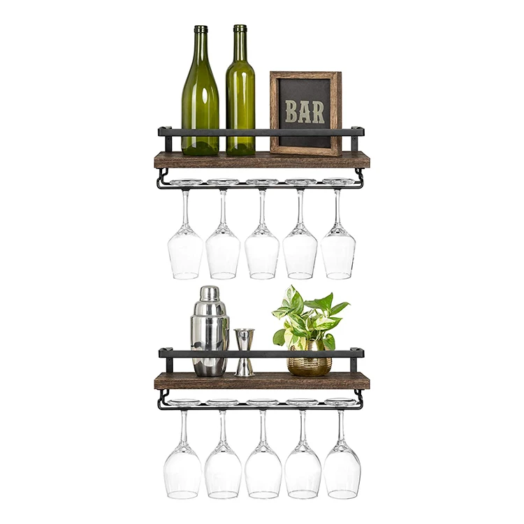Wall Mounted Wine Shelves Wine Rack With Glass Holder for Kitchen Dining Room Bar