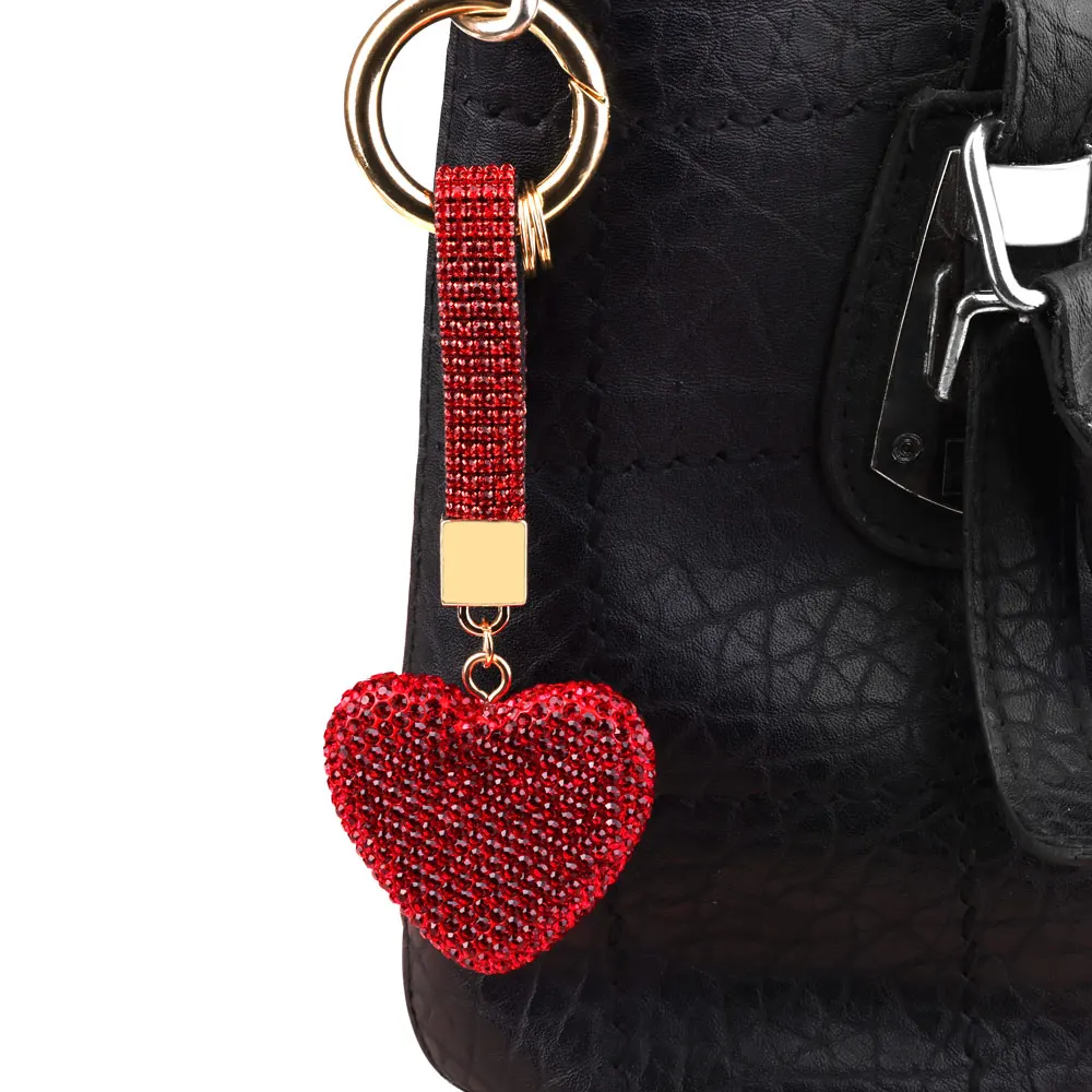 New Luxury Colorful Crystal Rhinestone Heart Pendant Keychain Accessories for Gift