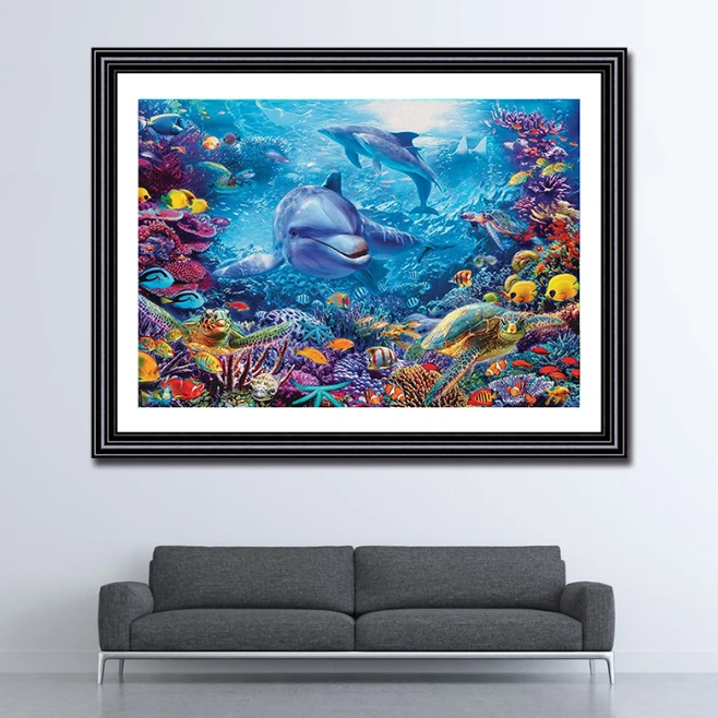 Dolphin seascapes full drill diamond art kit diy diamond dots painting crystal art embroidery kit for adults