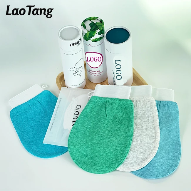 Customize Logo and Package Korean Style Natural Viscose Exfoliating Glove Body Bath Mitt Kessa Hammam Glove