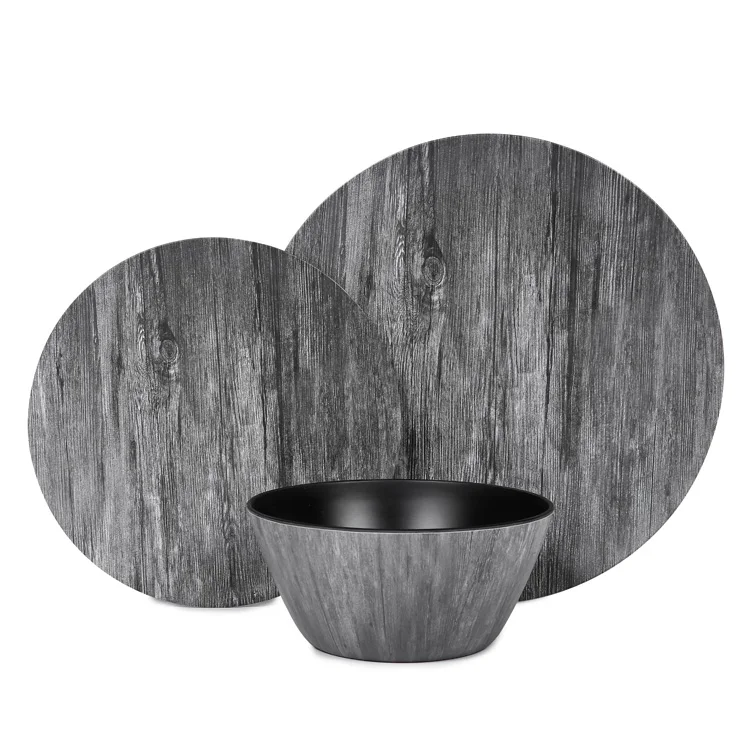  Vaisselle de luxe piknik seti 12pcs full kitchen dinar set A5 melamine hotel dinnerware black
