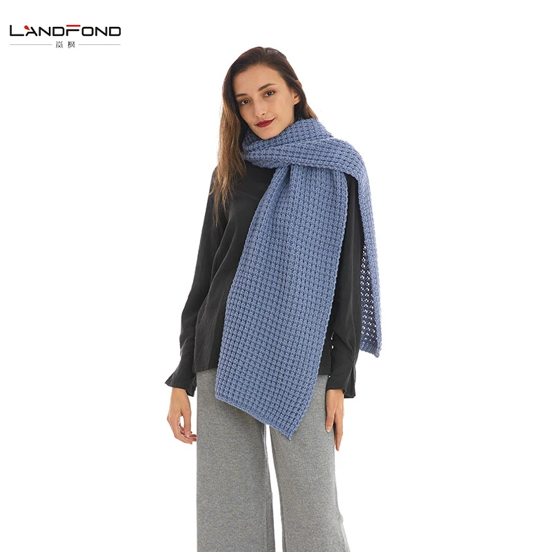 Landfond high quality custom knit scarves chunky winter scarf for ladies women long scarves