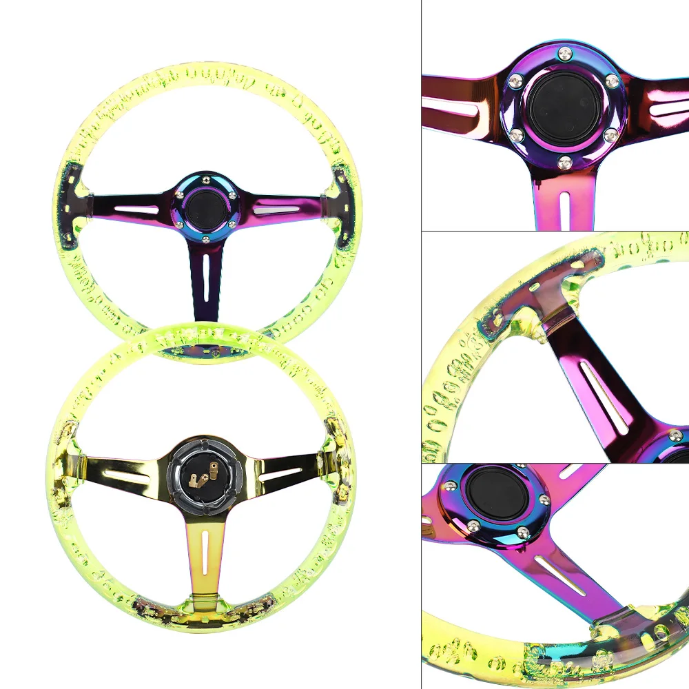 Universal 14 Inch Titanium burnt blue Neo chrome Bracket clear Acrylic Car Racing Drifting Steering Wheel