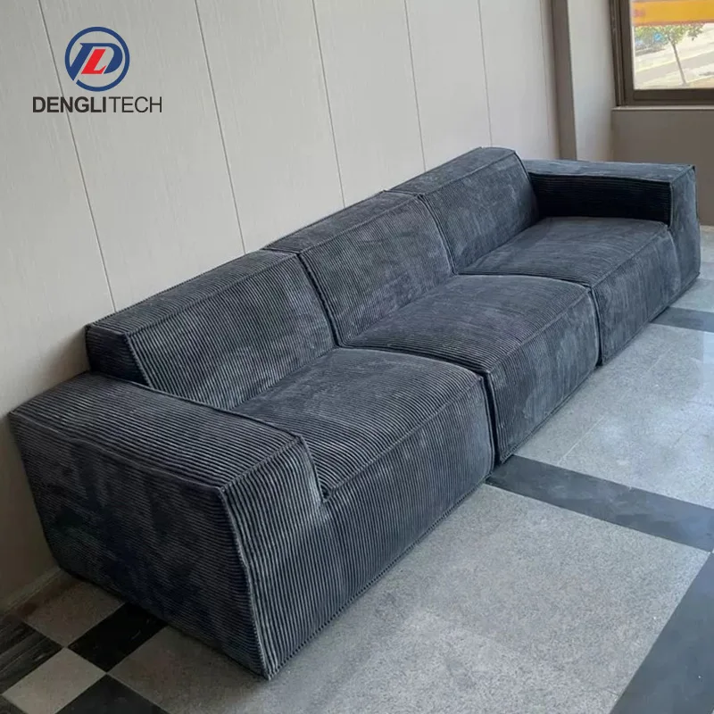 Nordic Corduroy Compact Sofa Couch Set Furniture Living Room 3 Seat Sofa Soft Fabric Recliner Lazy Compression Floor Sofa Set