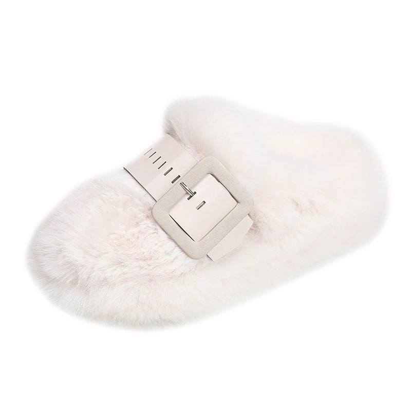 Latest new winter wholesale bad bunny slippers white buckle slip-on home plush fur slide clogs 2024 hot products low price USA