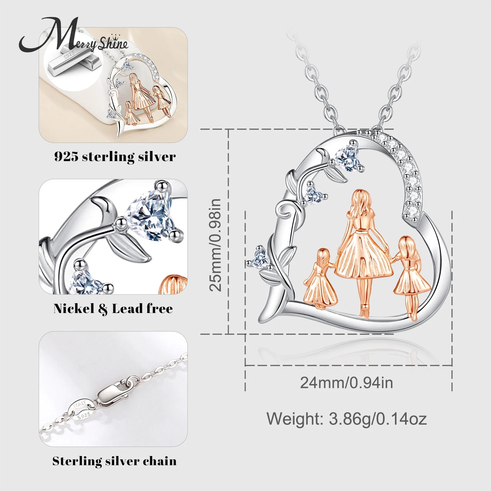 Merryshine Посеребренная медь сердце любовь мама семья ребенок Отец День матери подарок и другие модные ожерелья