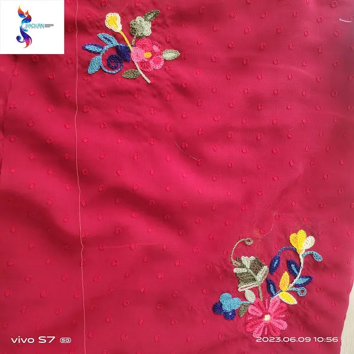 Customized order chiffon dobby embroidery fabric wholesale embroidered polyester chiffon fabric stocklot chiffon dress fabric