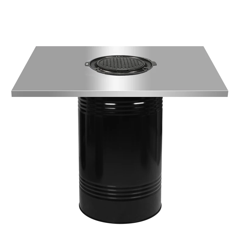 Customization hole sizes gas grill round bbq table Stainless steel restaurant barbecue table korean bbq grill table with stool
