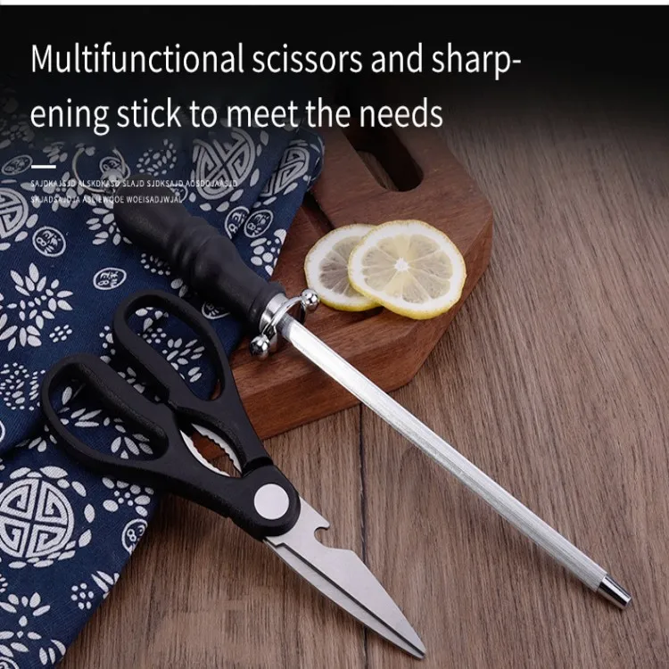 Wholesales 7 piece kitchen knives set cooking accessories black ABS handle Cleaver Knife with sharpener acrylic block