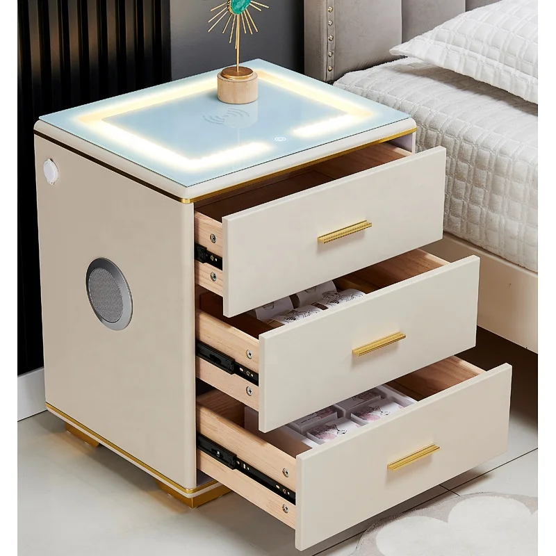 Bedroom Furniture Multifunctional smart bedside table USB wireless charging Bluetooth audio fingerprint lock