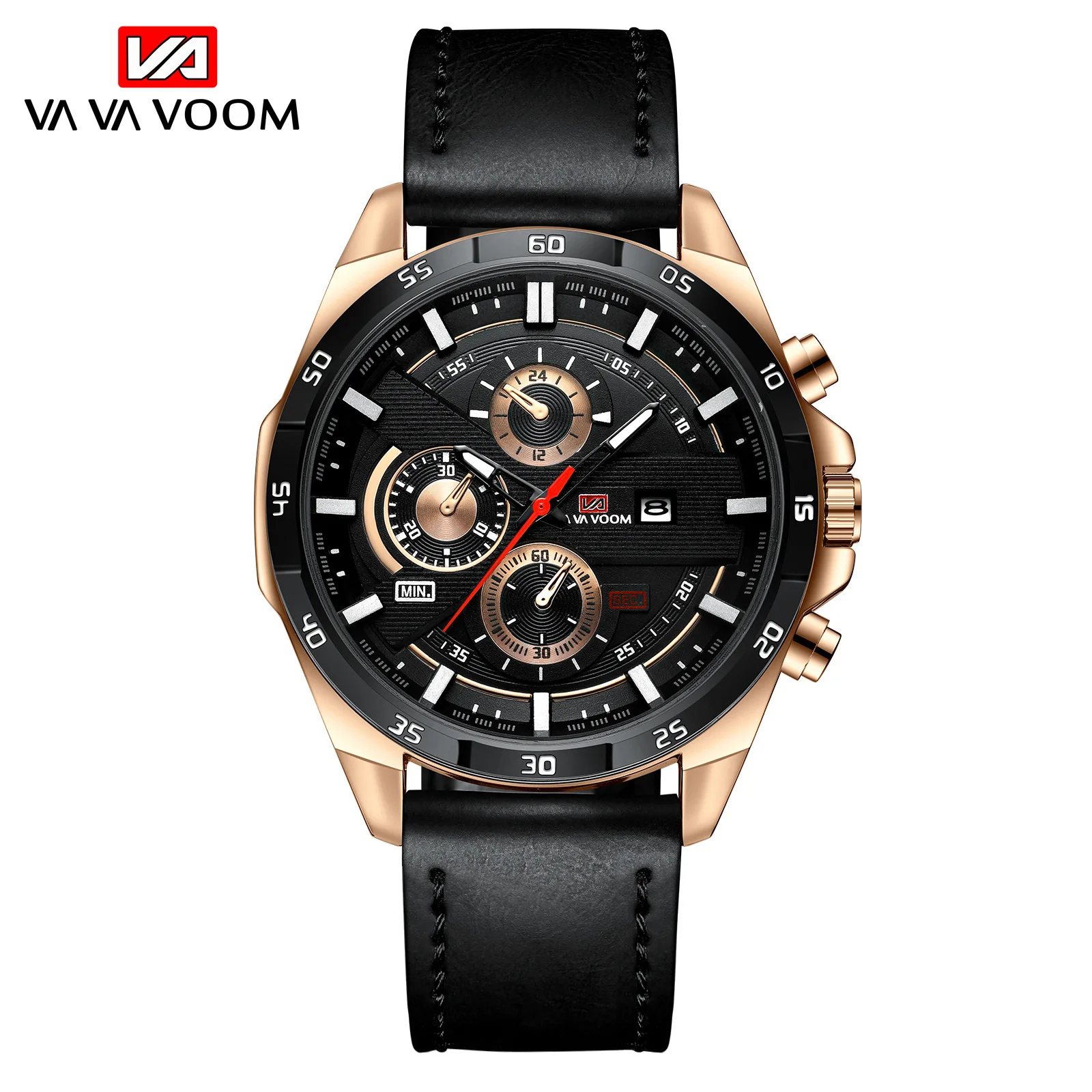 VAVA VOOM VA-216 Последние Мужские кварцевые наручные часы, кожаный ремешок Аналоговый дисплей с календарем спортивные модные часы для мужчин