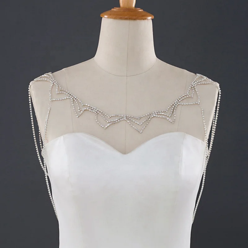 Простой свадебный наплечный болеро с кристаллической цепочкой для невесты Свадебная накидка