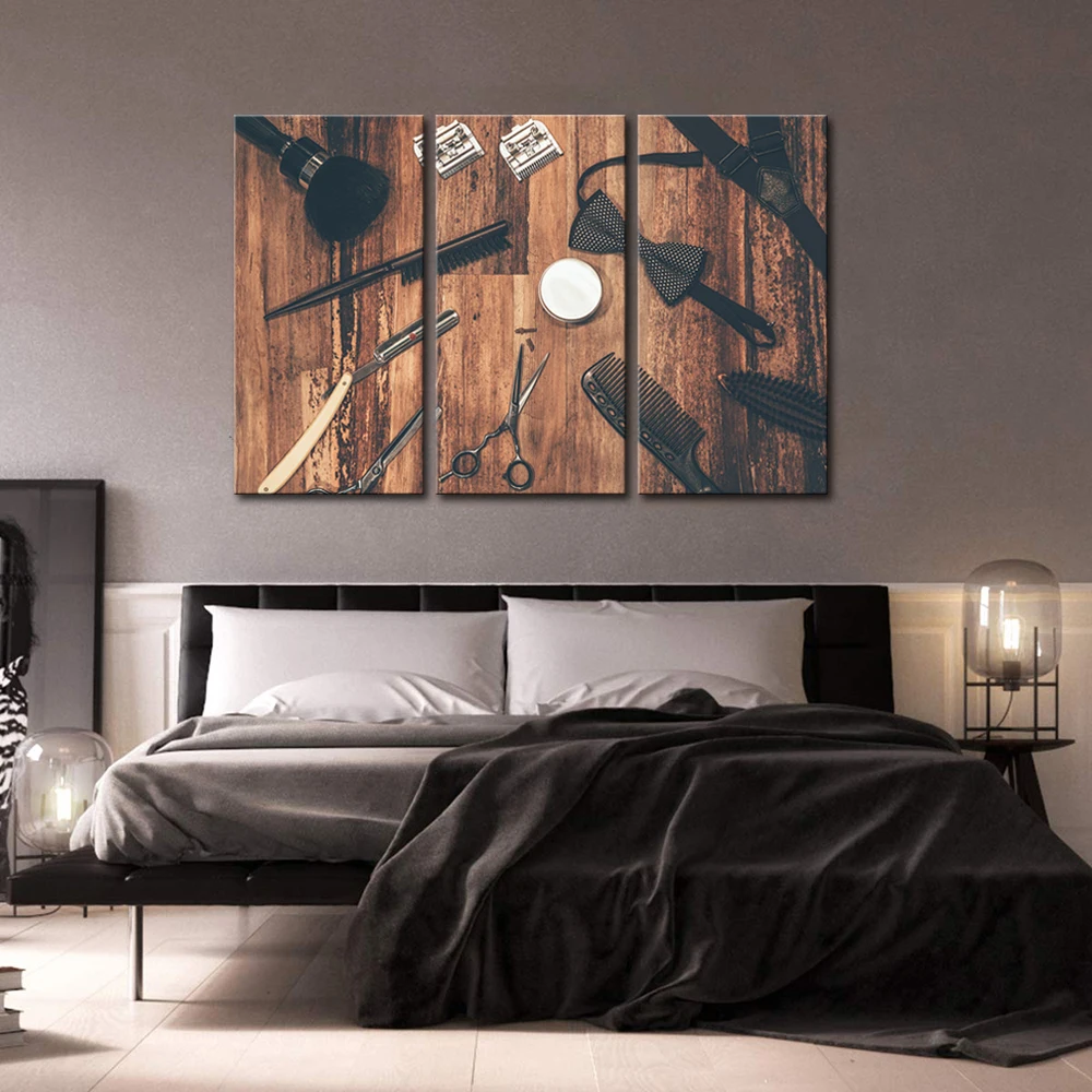 Modern Canvas Painting Wall Art Barber Shop Decor Hair Cutting Tools Scissors  Picture Beauty Salon Artwork  Home Decoration