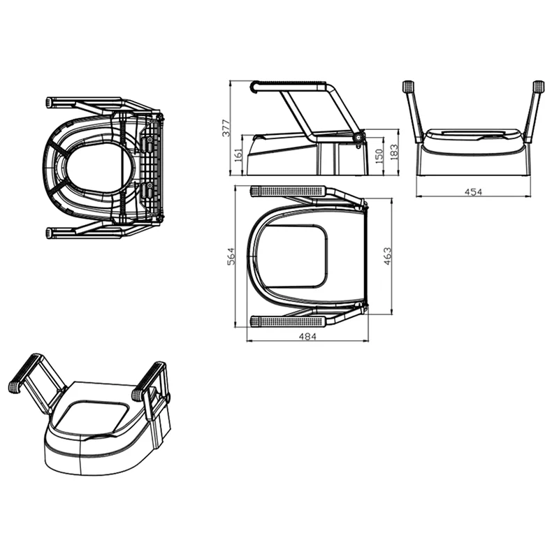 Universal Raised Toilet Seat Portable Elderly Disabled People Rehabilitation Therapy Supplies Pivoting armrests height adjust