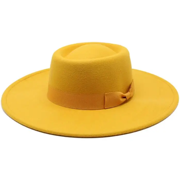 Woolen Men Women Flat Top Fedora cap