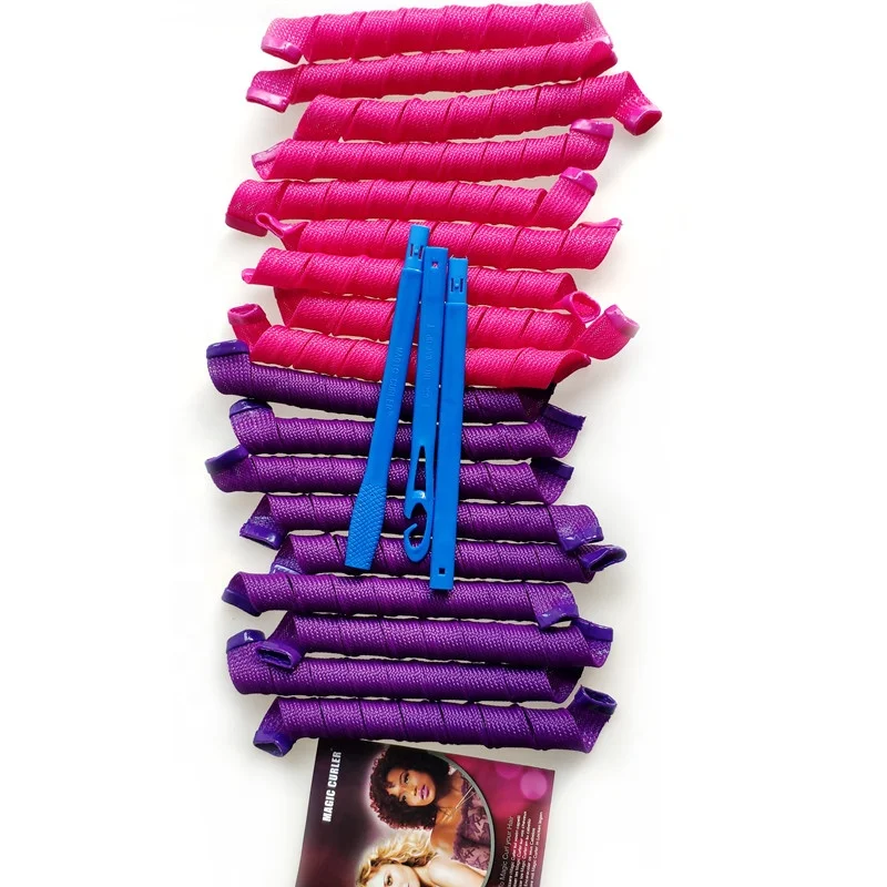 18 Pcs/set Hair rollers  Easy to Use Wave Hair Curlers Styling Kit Spiral Hair Curlers with 3 Pcs Styling Hooks and Mesh bag