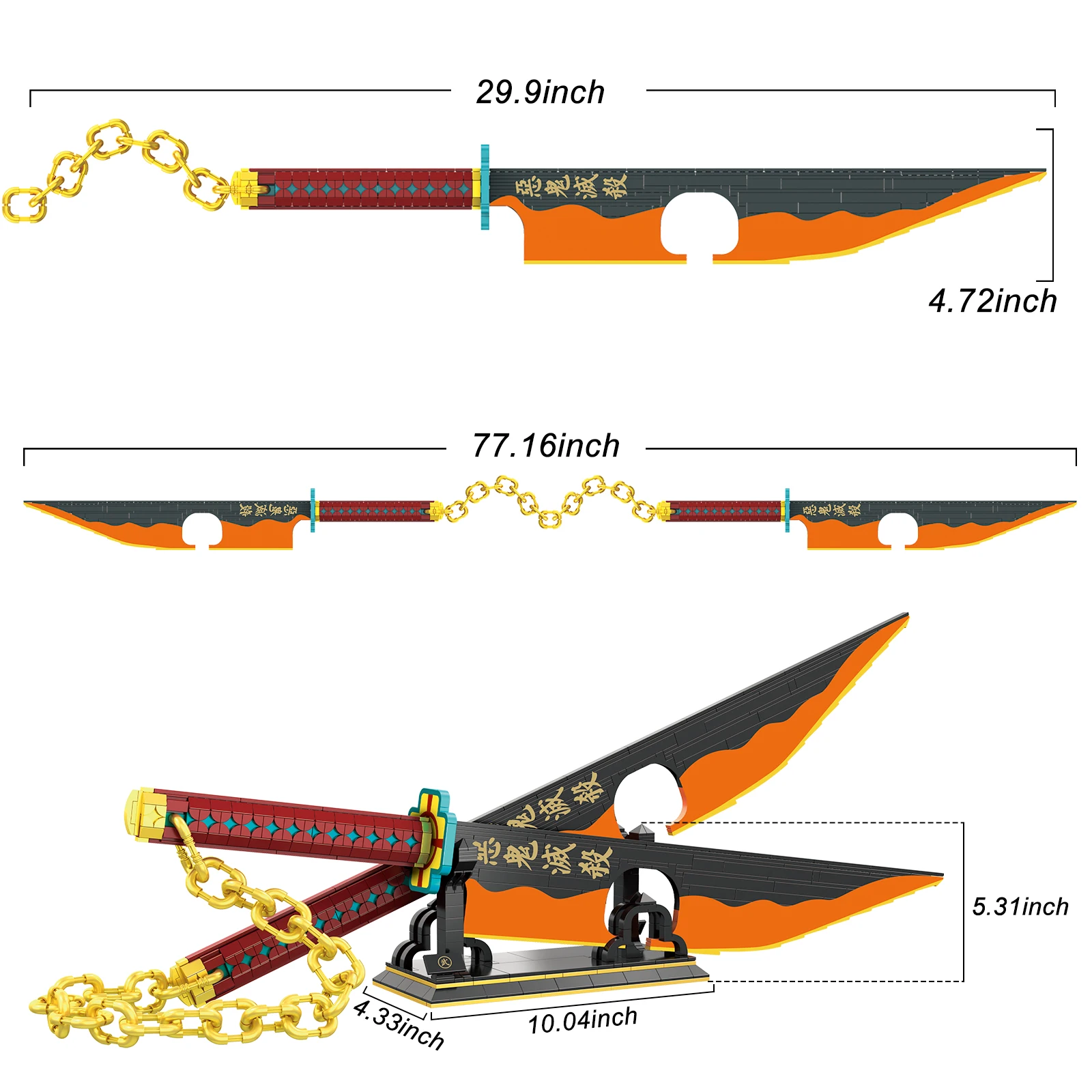 Tengen Uzui Sword Building Blocks Sets, Anime Cosplay Demon Sword with Stand Holder, Katana Samurai Toy Sword Building Kit