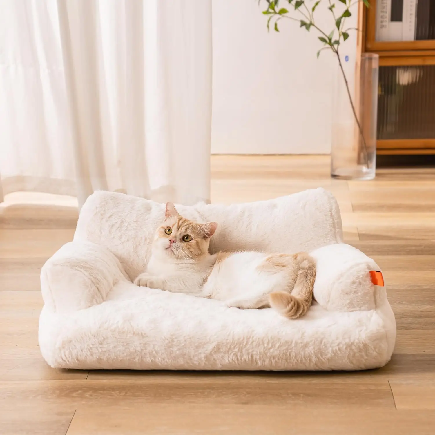 Washable Puppy Sleeping Bed Cat Couch Pet Sofa Bed Soft Calming Cat Sofa Beds for Indoor Cats Anti Slip Bottom