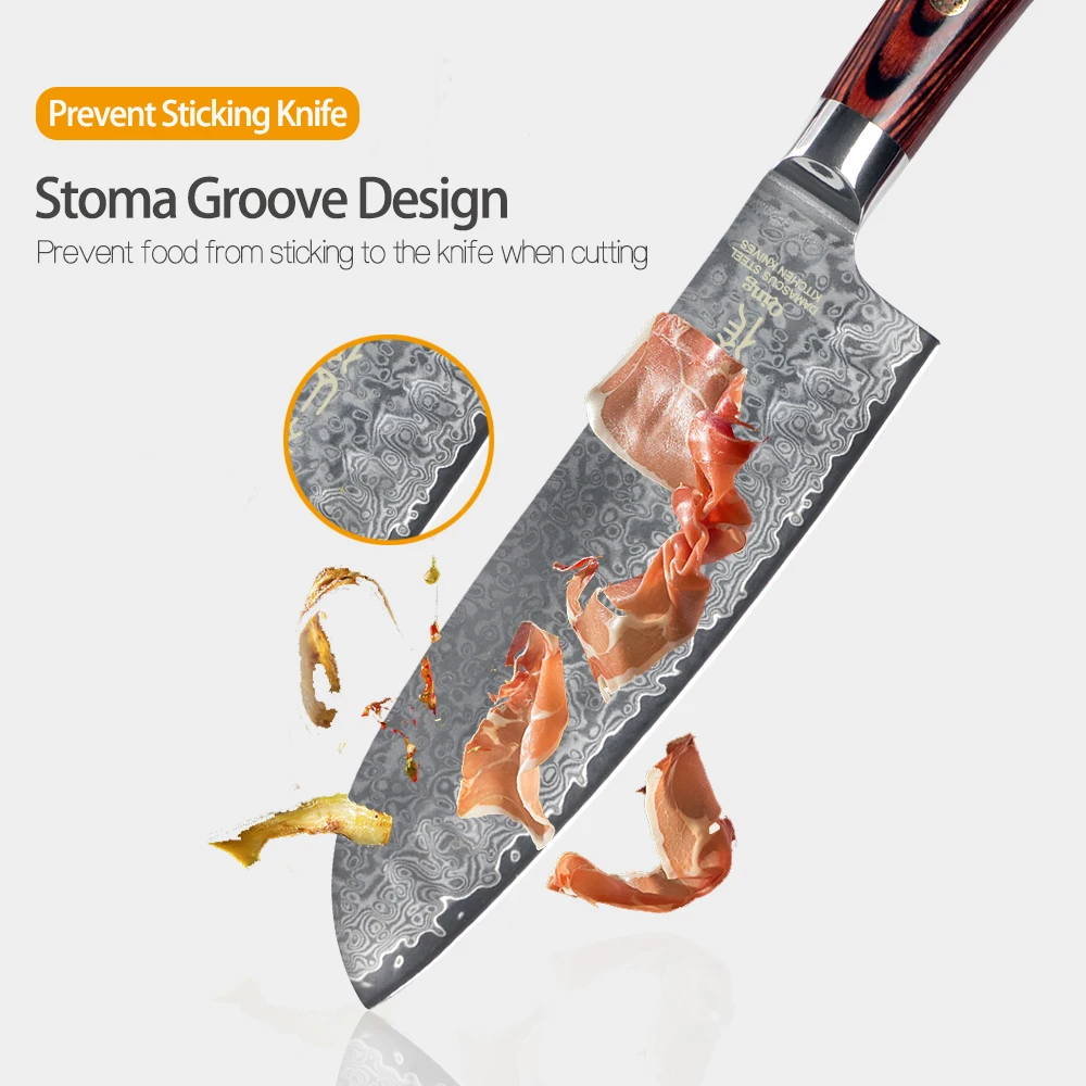 
Hot Sale 67 Layers Japanese Damascus Steel Hand Forged VG10 3 Pieces Wholesale Damascus Kitchen Knife With Sheath 