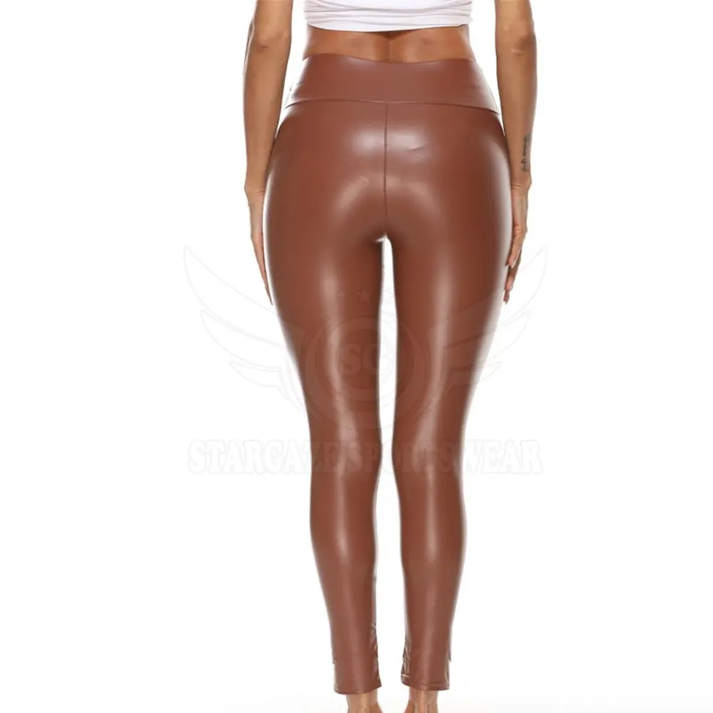 Men PU Leather Legging Winter Fashion Clothing Leather Legging High Waist Zipper Solid Color Leather Legging