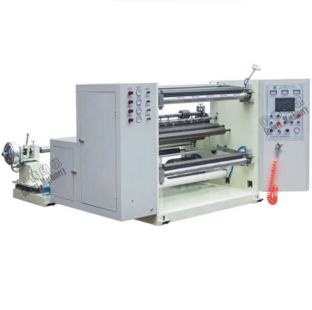 Easy operate plastic film slitting and rewinding machine