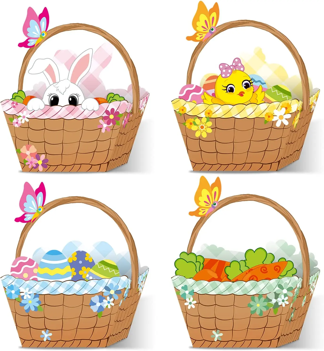 Kids DIY Egg Hunt Bunny Plastic Candy Wrap Gift Box With Handles Cute Bunny Party Decor Mini Paper Easter Basket