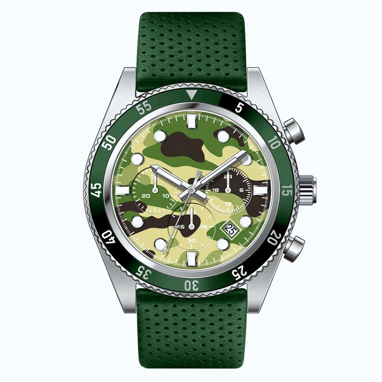 Haobo Factory Custom Solid Stainless Steel Green camouflage dial Automatic Watches