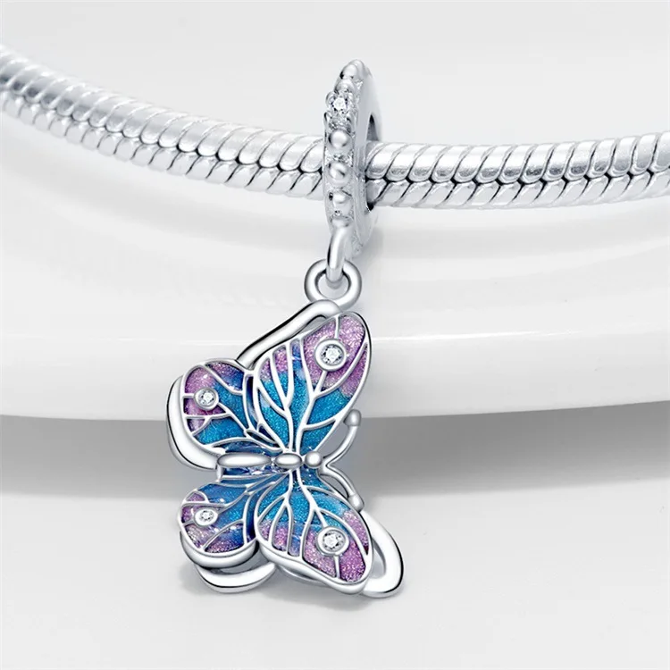 Beautiful Blue Pink Magic Luminous Butterfly Pendant for snake chain high quality butterfly charms for keychain necklace jewelry