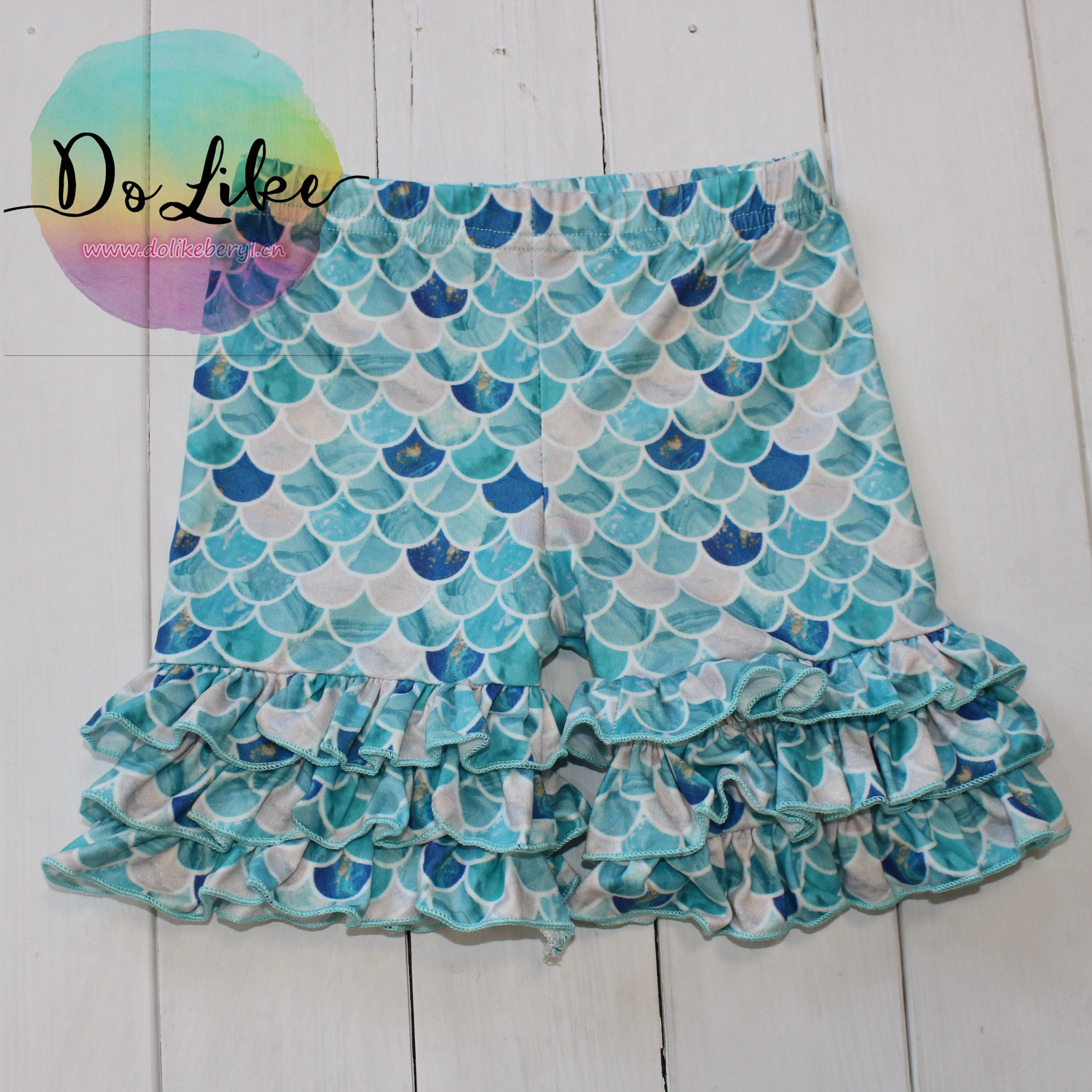 Cotton baby shorties children clothes hot sale girls triple bell ruffle shorts wholesale