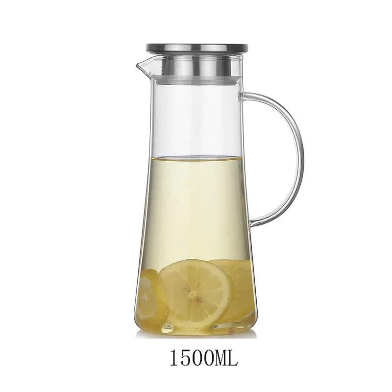 Heat resistant borosilicate glass water pitcher carafe jug for homemade juice with handle and lid