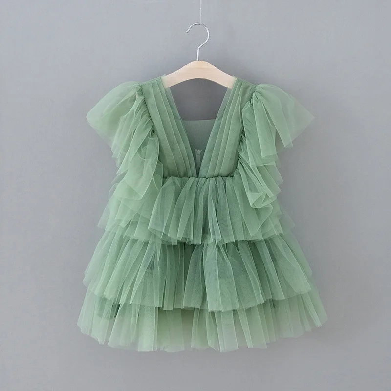 Green Lace Cotton Summer Girls Dress Party Ceremony Princess Dress