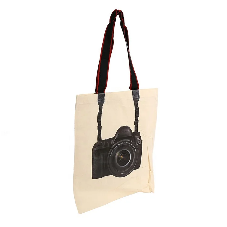 Wholesale Screen Printing Personality Design Camera Shopping Canvas Cotton Tote Bag