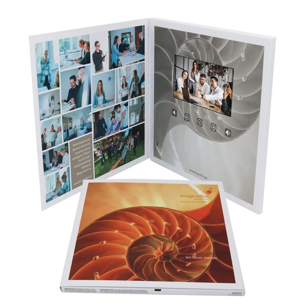 Free sample lcd screen video brochure sleeve  a4 video brochure cards customize 2.4 inch video gift brochure box kit card
