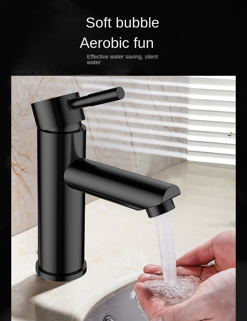 Traditional Matte Black Single Hole 304 Stainless Steel Washbasin Taps Hot Cold Bathroom Basin Faucet