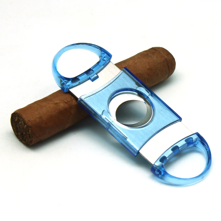 Black Custom Logo Double Blade Guillotine table top plastic Cigar Cutter