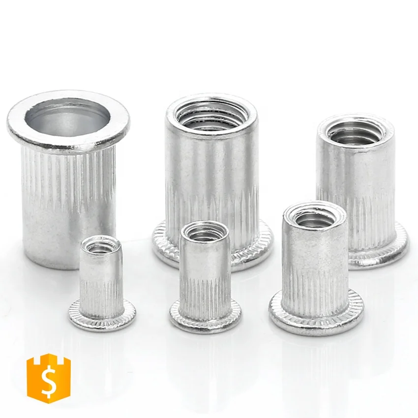 ALUMINUM  RIVETING NUTS FLAT HEAD VERTICAL PATTERN CYLINDRICAL BLIND RIVETING NUTS FOR PLATE