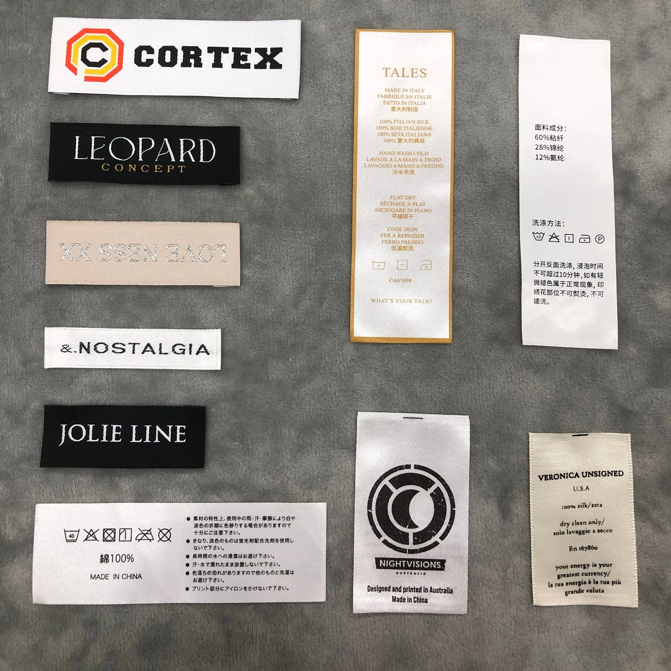 Customized small fashion clothing collar woven label design logo label satin cotton woven mark folding label