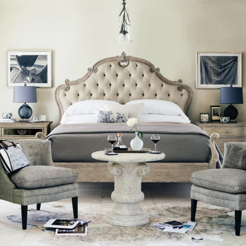 French bedroom with high - end stylish oak double bed