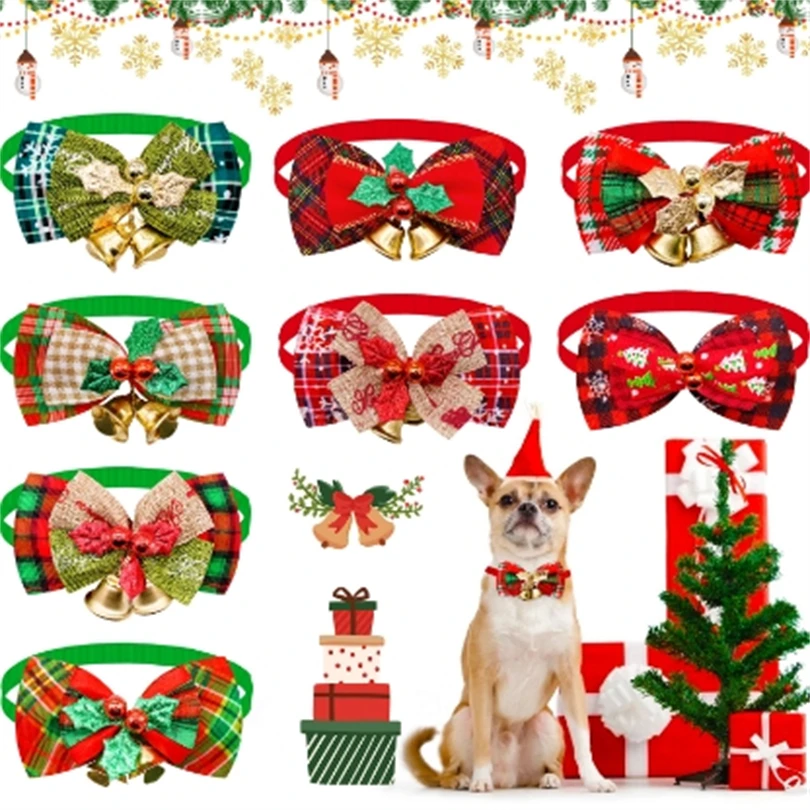 Xmas Plaid Tiny Bows Christmas Tree Wreath Crafts Gift Decor Mini Christmas Bows with Bell