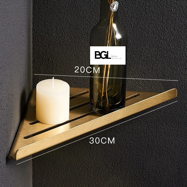 Brushed Gold Triangle design Wall Mount 304 Stainless Steel Gold Bathroom corner shelf